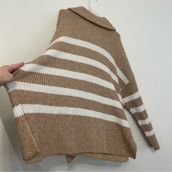 SONOMA Plus Size Quarter Zip Tunic Sweater Tan Brown White Striped 1/4 Zip Fall - Picture 15 of 15